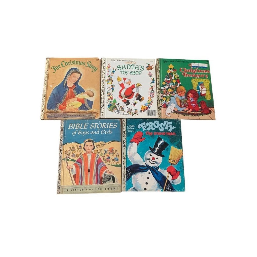 Lot of 5 Vintage A Little Golden Book Christmas Holiday Santa Frosty Bible